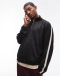 [Topman] Topman oversized fit 1/4 zip funnel sweat with tape detail in black M BLACK