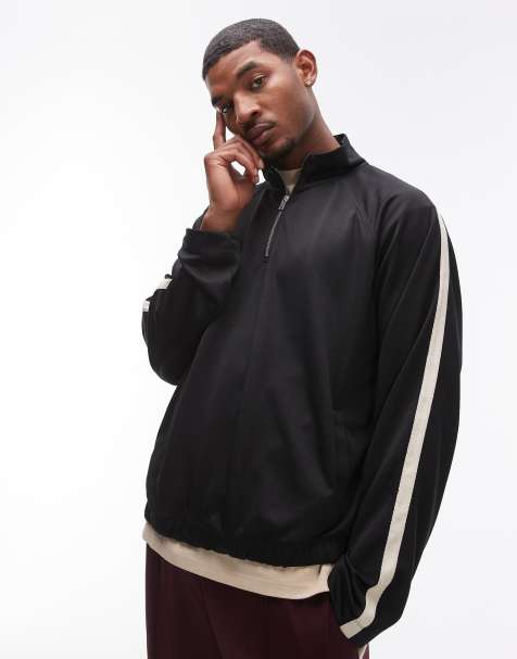 Topman oversized fit 1/4 zip funnel with tape detail in black - view 1