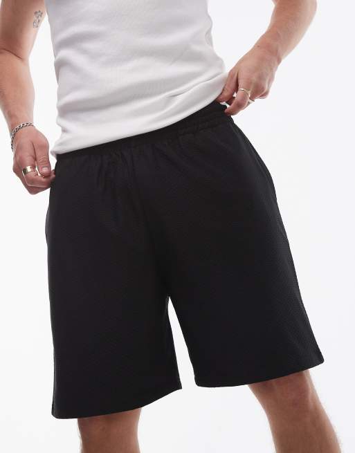 Topman oversized fit airtex short in black