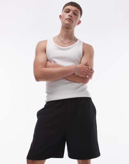 Topman oversized fit airtex short in black
