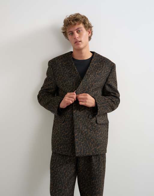 Topman - Double-breasted pak met luipaardprint in bruin, 2 van 3