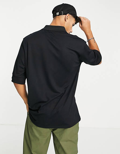 Polo shirts Topman oversized fit blocked single stud polo in black 