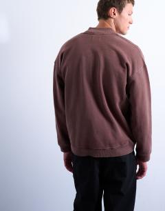Model wearing Oversized fit bomber in washed brown
