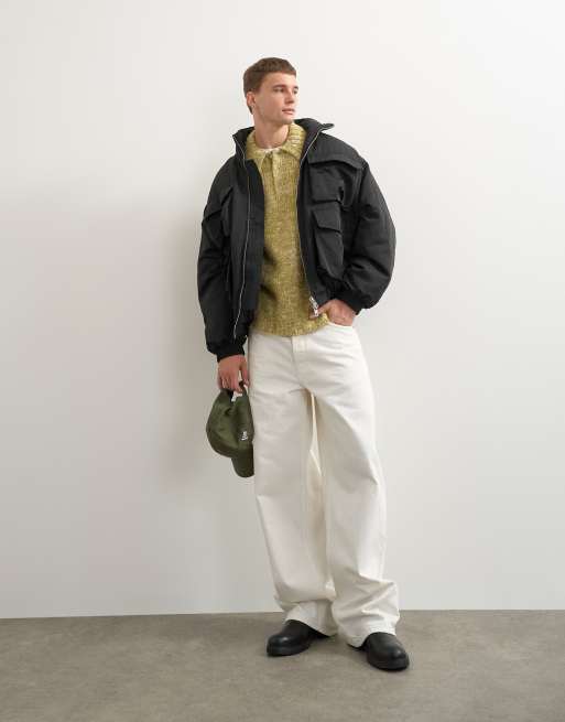 Topman oversized fit bomberjacka i nylon med ståkrage i svart, 2 av 5
