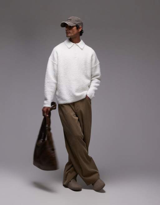 Topman oversized fit boucle polo in cream | ASOS