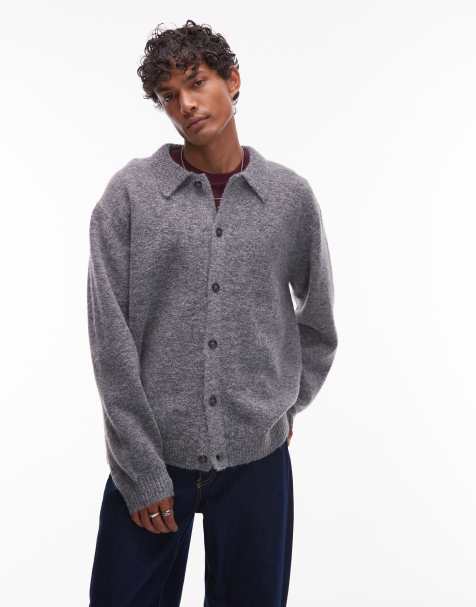 Topman oversized fit button through cardigan in charcoal - view 1
