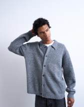 Topman oversized fit button through cardigan in charcoal