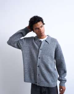 Oversized fit button through cardigan in charcoal