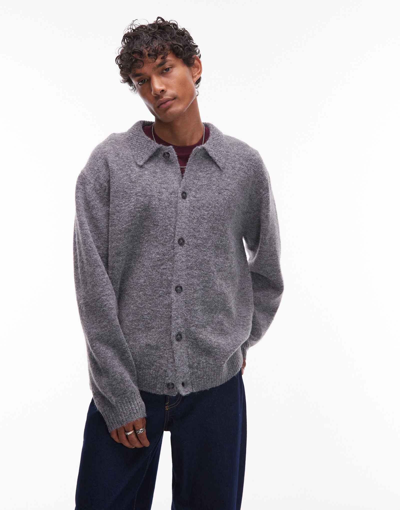 Кардиган Topman oversize fit на пуговицах цвета древесного угля