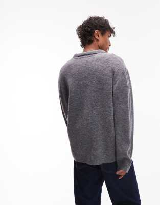 Topman Oversized Fit Button Up Cardigan In Gray
