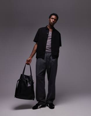 Topman Oversized Fit Button Up Jersey Shirt In Black