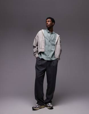 Topman Oversized Fit Button Up Jersey Shirt In Green