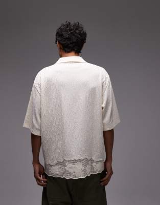 Topman Oversized Fit Button Up Jersey Shirt With Lace Trim