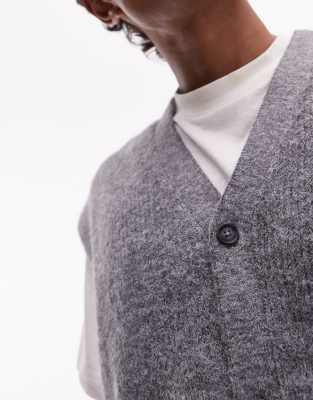 Topman Oversized Fit Button Up Vest In Gray