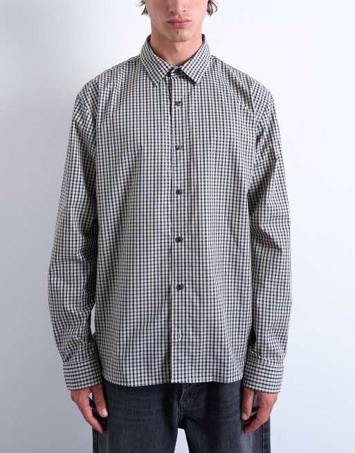 Topman oversized fit check shirt in blue, 3 of 5