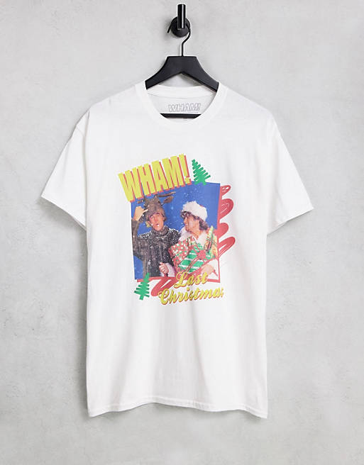 Men Topman oversized fit Christmas t-shirt with WHAM print in white 