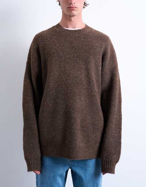 Topman oversized fit crew jumper in brown - view 1