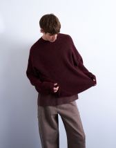 Topman oversized fit crew jumper in burgundy