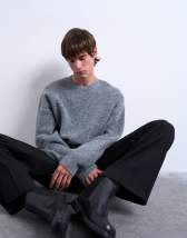 Topman oversized fit crew jumper in charcoal