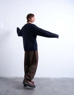 Model wearing Oversized fit crew jumper in navy