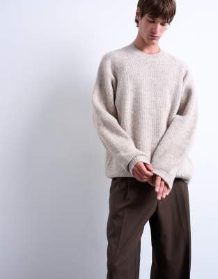 Topman Men's Stone Oversized Fit Crew Jumper In -Neutral