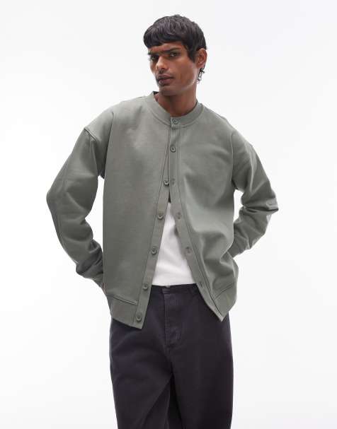 Topman oversized fit crew neck cardigan in sage - view 1