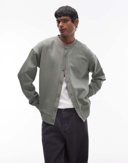 Topman oversized fit crew neck cardigan in sage