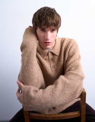 Topman Oversized Fit Crew Neck Polo Shirt In Neutral