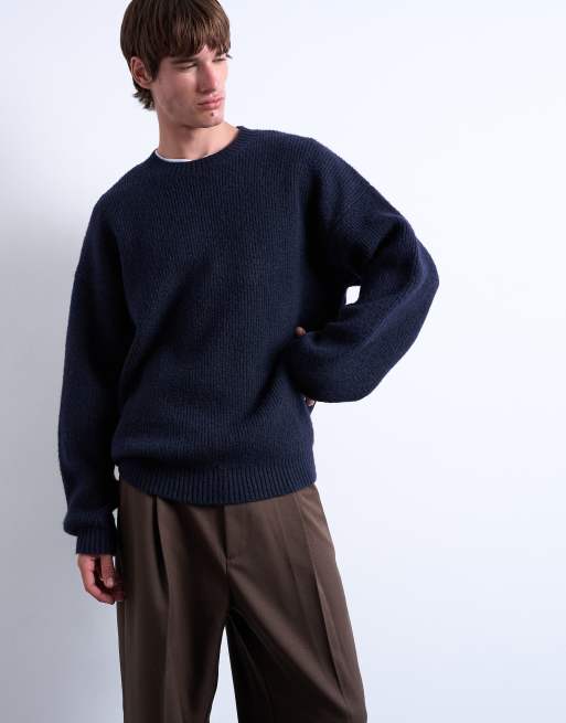 Topman oversized fit crew neck sweater in navy