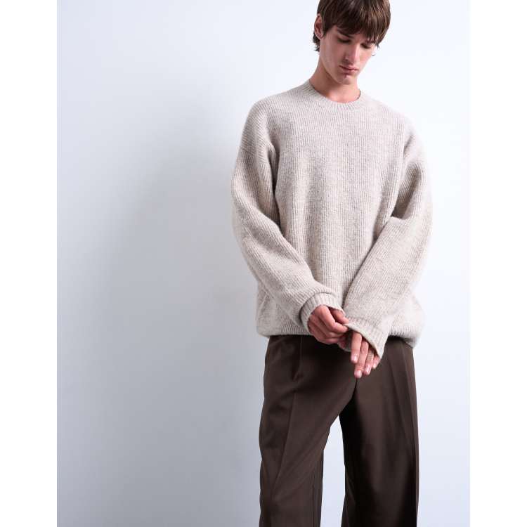 トップス Stone  Crew Neck sweater Topman oversized fit crew neck sweater in stone | ASOS