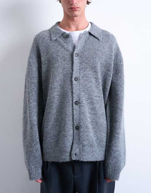 Topman oversized fit crew polo in charcoal