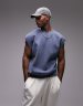 トップス SYUMAN CUT OFF SWEAT-SHIRT BLUE Topman oversized fit cut off sleeve sweatshirt in washed