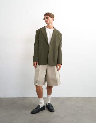 Topman Oversized Fit Deconstructed Seersucker Blazer In Green
