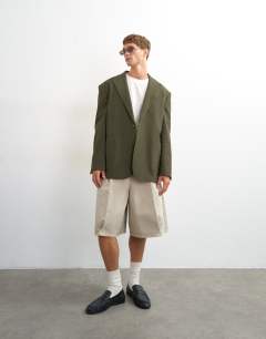 Oversized fit deconstructed seersucker blazer in khaki