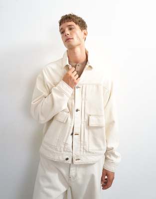 Topman Oversized Fit Denim Jacket In White