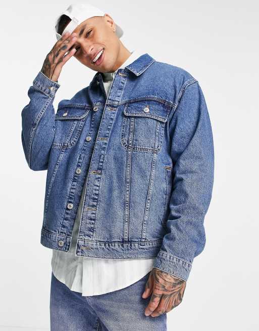 Topman oversized fit denim jacket in vintage blue | ASOS