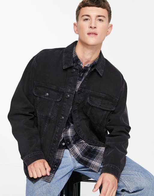 Topman oversized fit denim jacket in washed black | ASOS