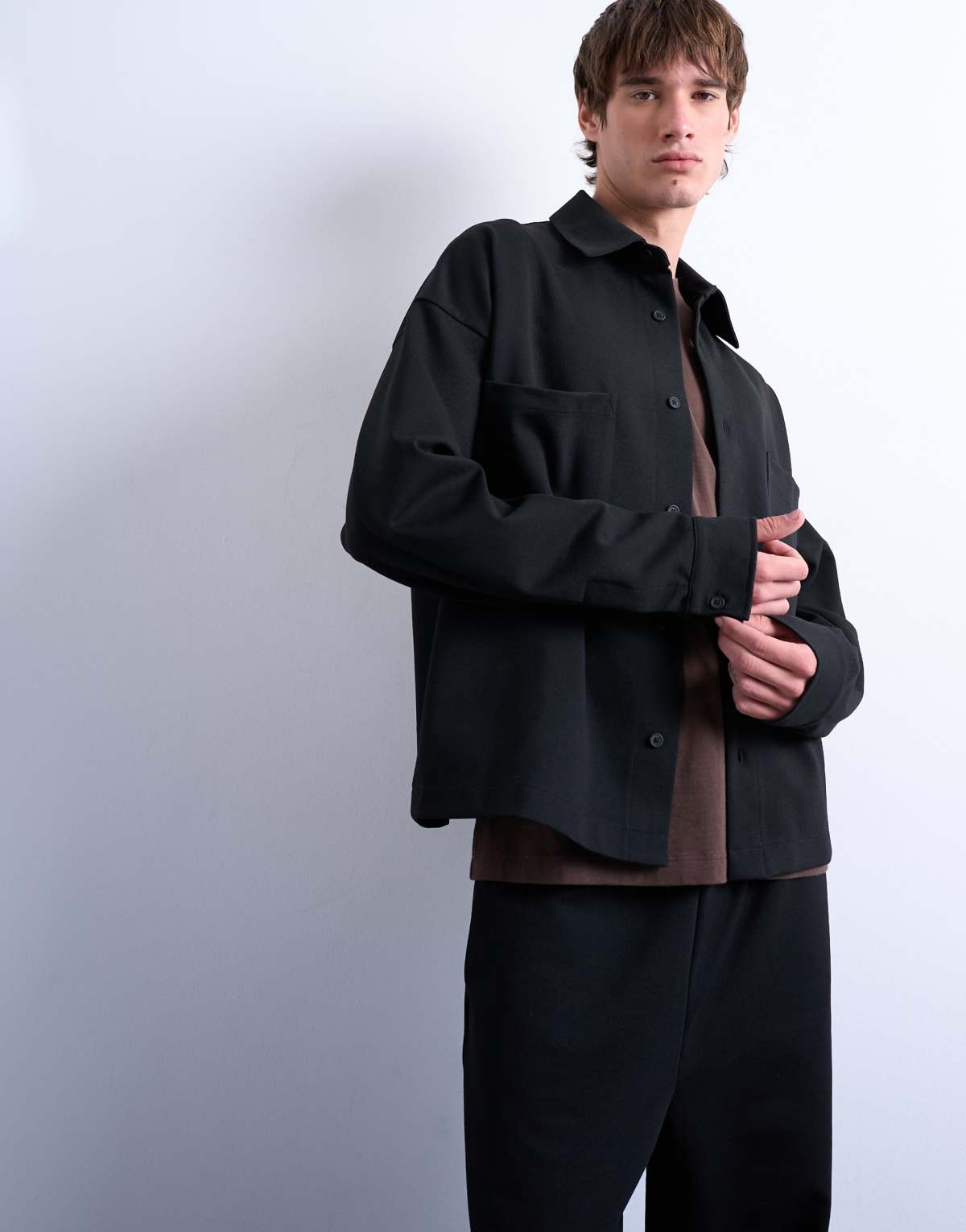 Topman oversized fit double pocket jersey jacket in black