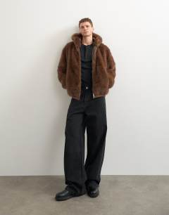 Oversized fit faux fur hooded jacket in brown