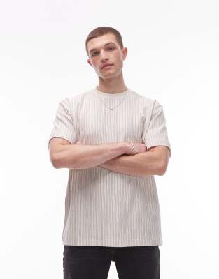 Topman oversized fit fine striped t-shirt in ecru - view 1