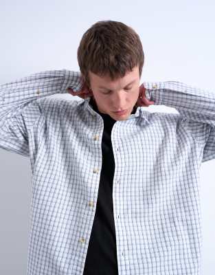 Topman oversized fit flannel check shirt in light blue