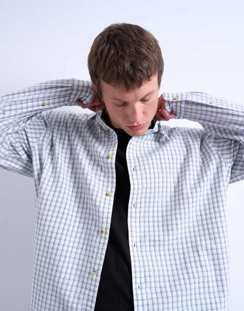Topman oversized fit flannel check shirt in light blue - view 1