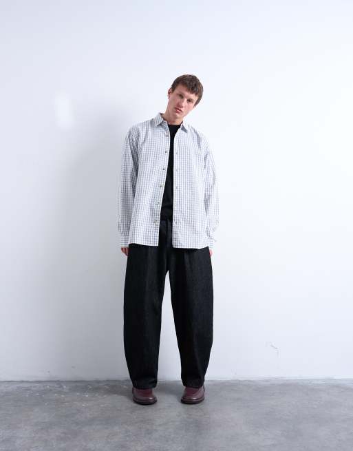 Topman oversized fit flannel plaid shirt in light blue, 3 of 5