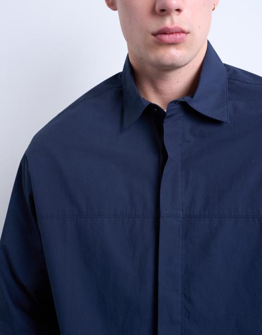Topman oversized fit formal shirt in navy, 2 of 5