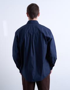 Model wearing Oversized fit formal shirt in navy