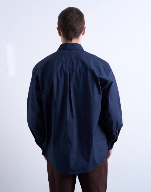 Topman oversized fit formal shirt in navy, 3 of 5