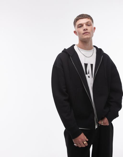 Topman oversized fit full zip Vacationie in black