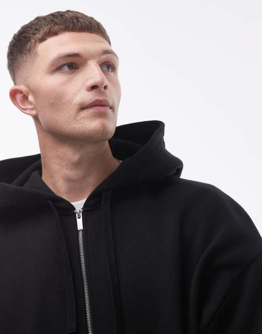 Topman relaxed fit full zip hoodie in black