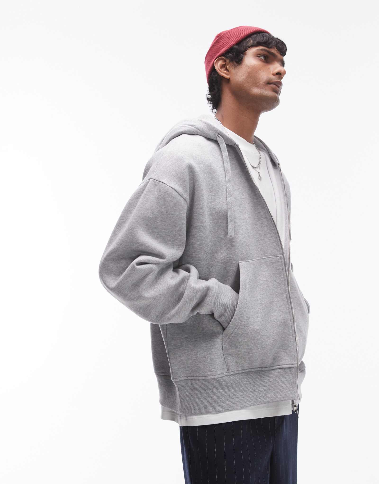 Толстовка Topman oversize fit с капюшоном на молнии серого цвета