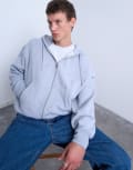 [Topman] Topman oversized fit full zip hoodie in grey S GREY